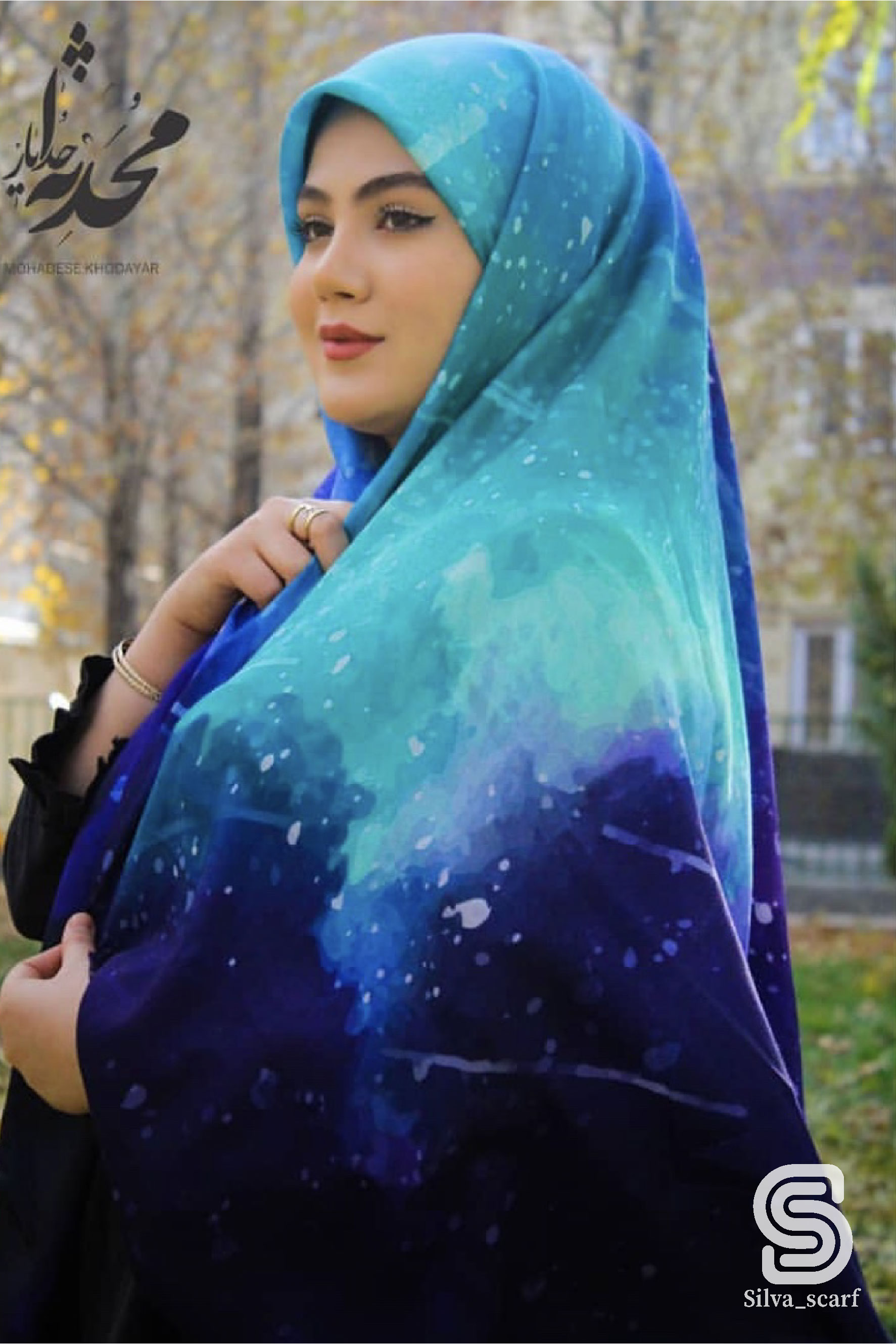 روسری نخی - طرح کهکشانی آبی