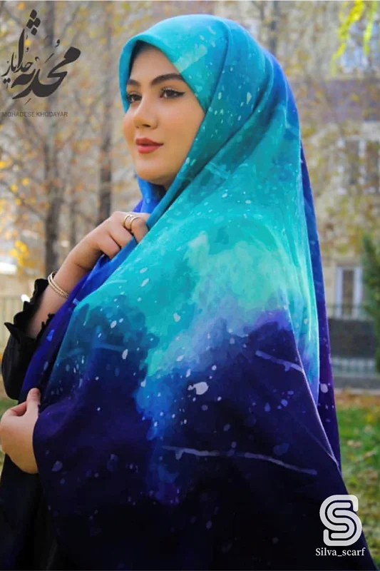روسری نخی - طرح کهکشانی آبی